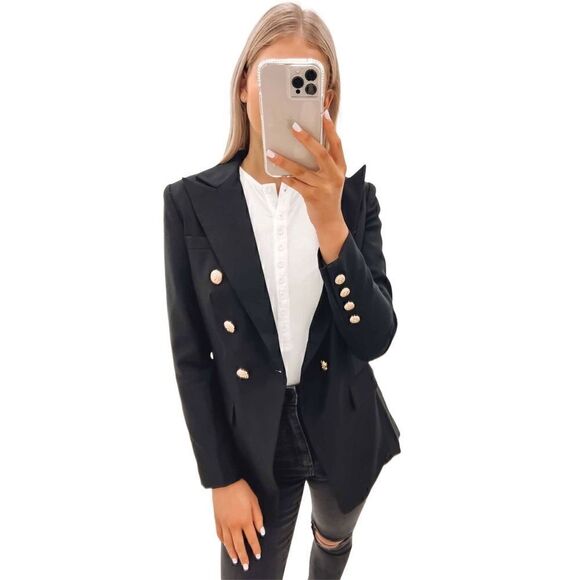 Inffinity Store black dressy blazer with gold accent buttons with infinity symbo - Picture 1 of 11